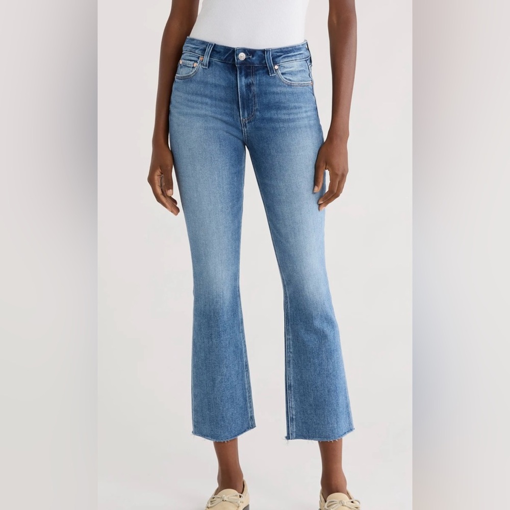PAIGE Medium Blue Cropped Flare Jeans